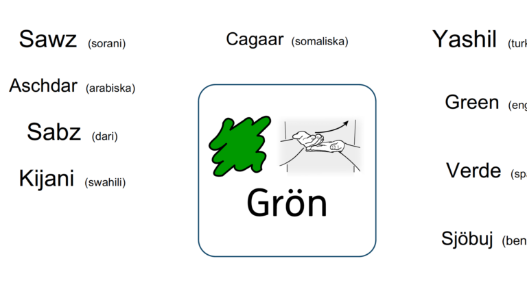 Bild på färgen grön och vad det heter på olika språk