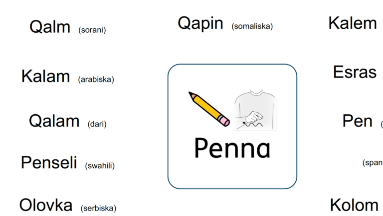 Bild på penna och vad det heter på olika språk